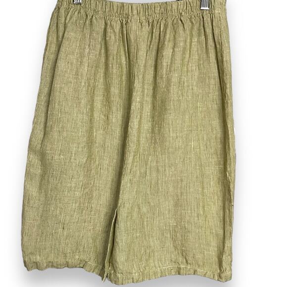Coldwater Creek Linen Knee Length Skirt Women's S Green Tan Academia Striped Y2K - Picture 8 of 11